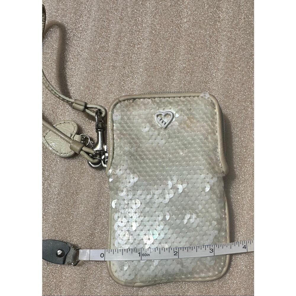 Coach Poppy Vintage Cream Iridescent Sequin Wristlet Mini Wallet Card Case Charm - Picture 7 of 9